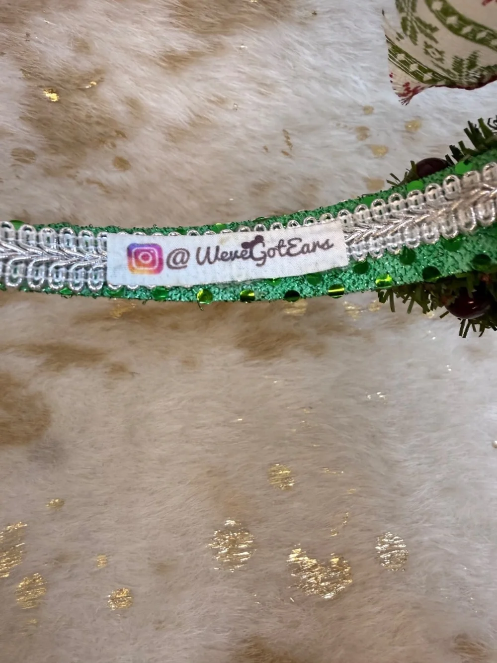 Christmas Minnie Mouse Ears‎ Headband Handmade Holiday Bow Green Red Festive